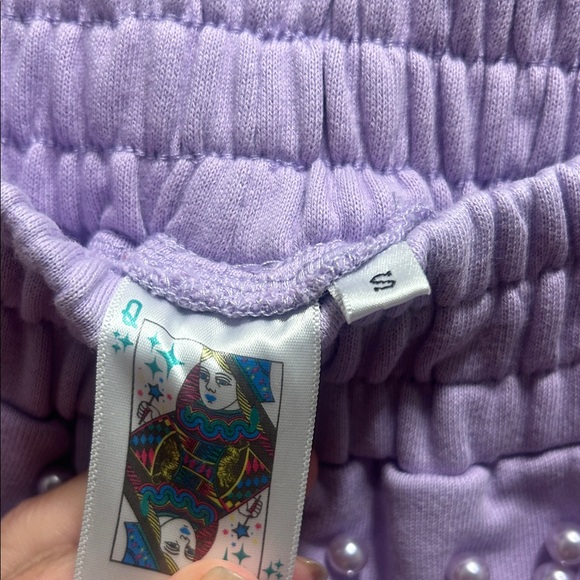 QUEEN OF SPARKLES Lavender High-Waist Studded Flutter Shorts - Picture 6 of 8